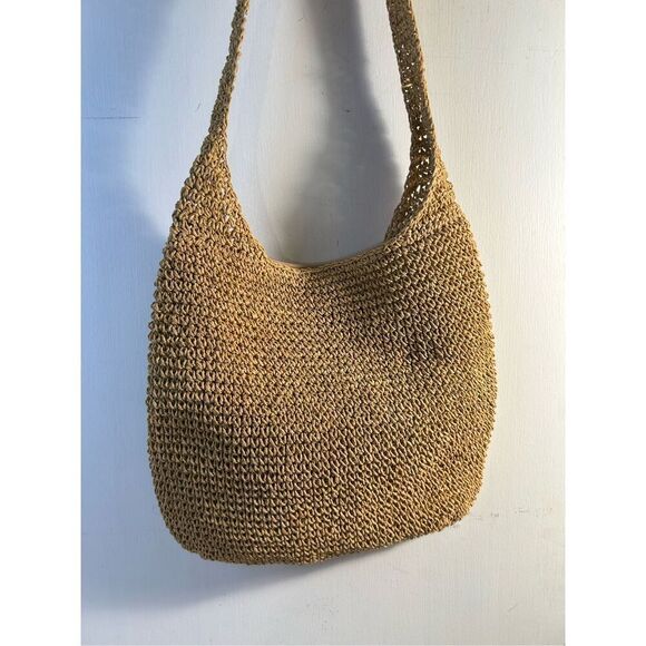 Natural Beach shoulder tote woven bag Seashells zipper 13" - Picture 4 of 7